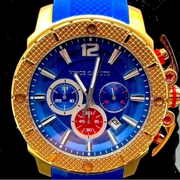 EUC Vince Camuto VC/1019BLRG Striker WATCH Rose Gold Tone Blue Resin Strap - Picture 1 of 8